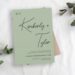 Simple minimalist sage green script wedding invitation