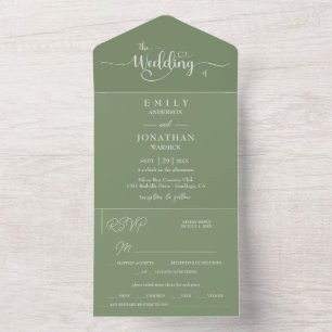 Simple Minimalist Sage Green White Simplistic  All In One Invitation