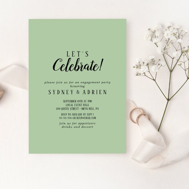 Simple Minimalist|Sage Let's Celebrate Party Invitation (Creator Uploaded)