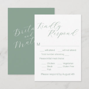Simple Minimalist Sage Meal Choice Wedding RSVP Ca Card