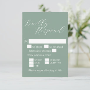 Simple Minimalist Sage Meal Choice Wedding RSVP Card