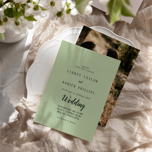 Simple Minimalist Sage Photo Informal Wedding Invitation