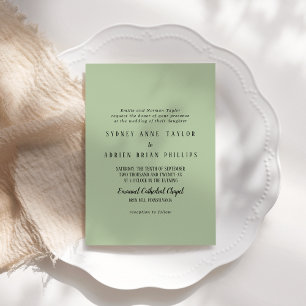 Simple Minimalist Sage Traditional Wedding  Invitation