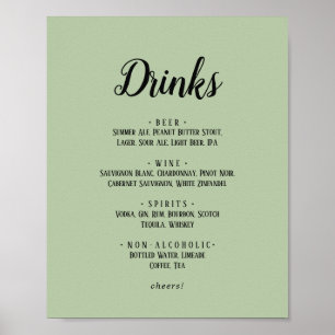 Simple Minimalist Sage Wedding Drinks Menu Poster