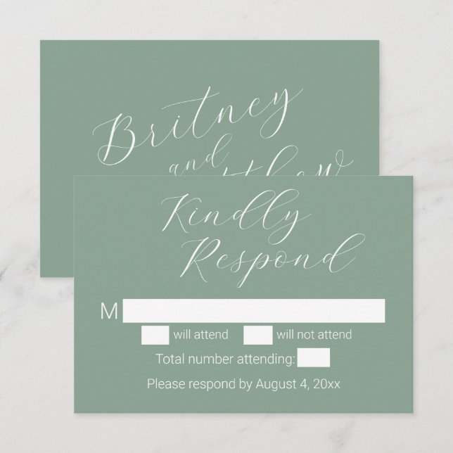 Simple Minimalist Sage Wedding RSVP Cards (Front/Back)