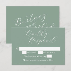 Simple Minimalist Sage Wedding RSVP Cards