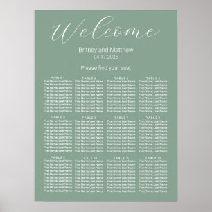 Simple Minimalist Sage Wedding Seating Chart