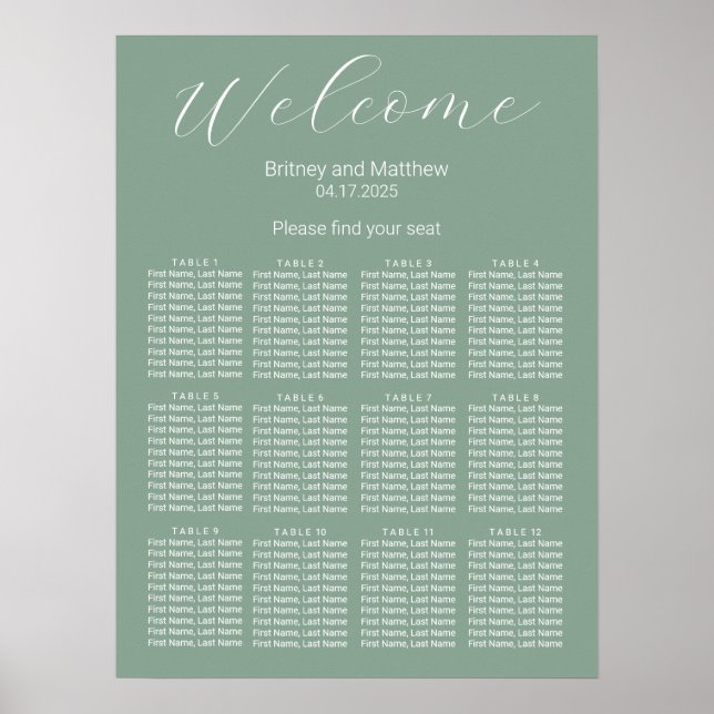 Simple Minimalist Sage Wedding Seating Chart (Front)