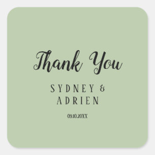 Simple Minimalist Sage Wedding Thankyou Favour Square Sticker