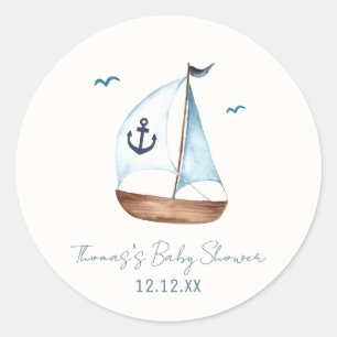 Simple Minimalist Sailboat Anchor Baby Shower  Classic Round Sticker