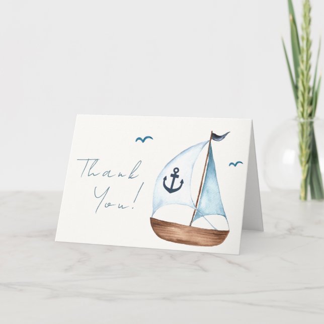 Simple Minimalist Sailboat Anchor Baby Shower  Thank You Card (Front)