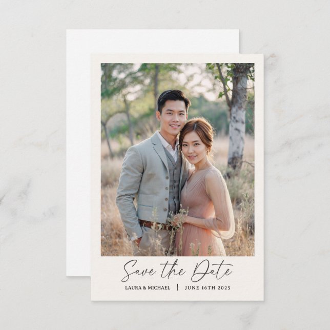 Simple Minimalist Save The Date With Photo  Invitation (Front/Back)