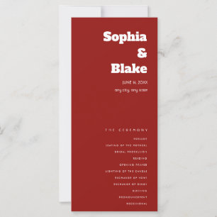 Simple Minimalist Scarlet Red Wedding Program