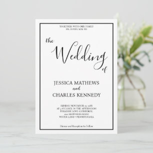 Simple Minimalist Script B&W Custom Photo Wedding  Invitation