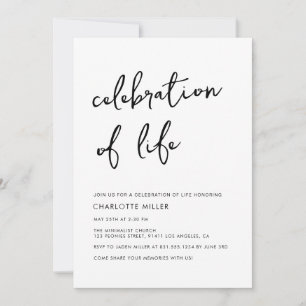 Simple Minimalist Script Celebration Of Life Invitation