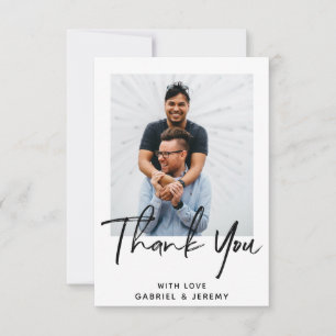 Simple Minimalist Script Custom Photo Wedding Thank You Card