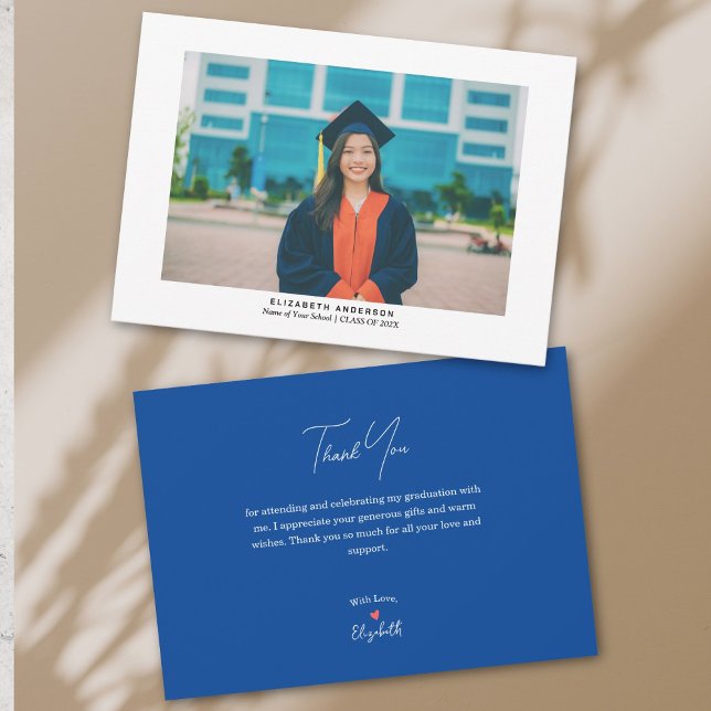 Simple Minimalist Script Graduate Photo Graduation Thank You Card (Creator Uploaded)