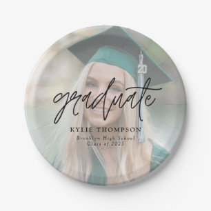 Simple Minimalist Script Graduation Photo Overlay Paper Plate