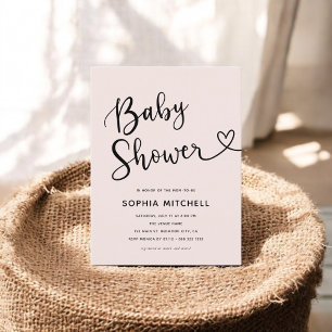Simple Minimalist Script Heart Baby Shower Postcard