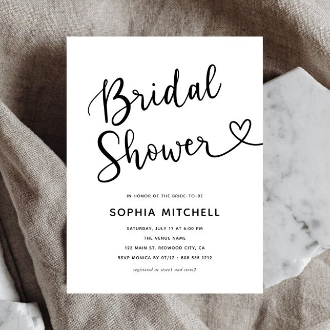 Simple Minimalist Script Heart Bridal Shower Postcard (Creator Uploaded)
