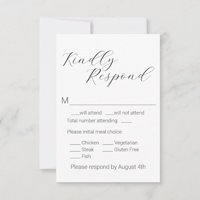 Simple Minimalist Script Meal Choice Wedding RSVP Card (Front)