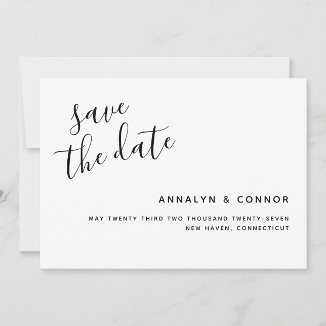 Simple Minimalist Script | Modern Elegant Wedding Save The Date (Front)