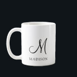 Simple Minimalist Script Monogram  Coffee Mug<br><div class="desc">A simple modern minimalist monogram black script initial with serif name coffee mug.</div>
