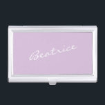 Simple Minimalist Script Name in Lavender Lilac Business Card Holder<br><div class="desc">This stylish custom Business Card Case features a simple minimalist design of your name in a beautiful handwritten script lettering in white on a pastel purple lilac background. Great gift idea!</div>