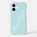 Simple Minimalist Script Name Pastel Aqua Custom<br><div class="desc">This stylish custom phone case features a simple minimalist design of your name in a beautiful handwritten script lettering in white on a pastel aqua blue background. Great gift idea!</div>