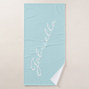 Simple Minimalist Script Name Pastel Aqua Custom  Bath Towel