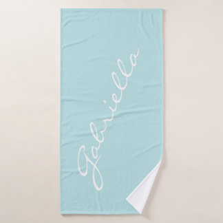 Simple Minimalist Script Name Pastel Aqua Custom Bath Towel
