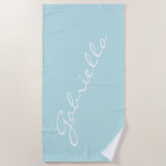 Simple Minimalist Script Name Pastel Aqua Custom Beach Towel<br><div class="desc">This stylish beach towel features a simple minimalist design of your name in a beautiful handwritten script lettering in white on a pastel aqua blue background. Great gift idea!</div>