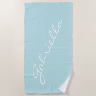 Simple Minimalist Script Name Pastel Aqua Custom Beach Towel