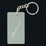 Simple Minimalist Script Name Sage Green Custom  Key Ring<br><div class="desc">Simple Minimalist Script Name Sage Green Custom Keychain</div>