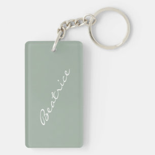 Simple Minimalist Script Name Sage Green Custom  Key Ring