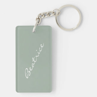 Simple Minimalist Script Name Sage Green Custom  Key Ring