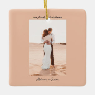 Simple Minimalist Script Photo Ceramic Ornament
