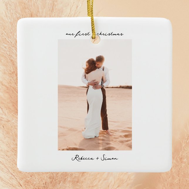 Simple Minimalist Script Photo Ceramic Ornament (boho ceramic ornament)