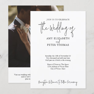 Simple, Minimalist Script - QR - BW Wedding Photo Invitation