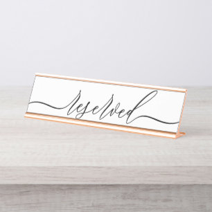 Simple Minimalist Script Table Reserved Desk Name Plate