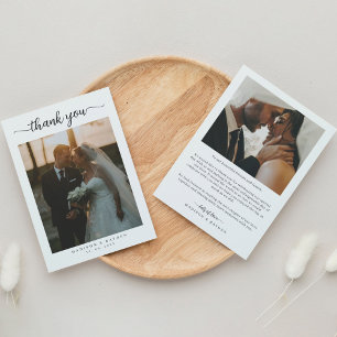 Simple Minimalist Script with Photo Wedding Thank You Card