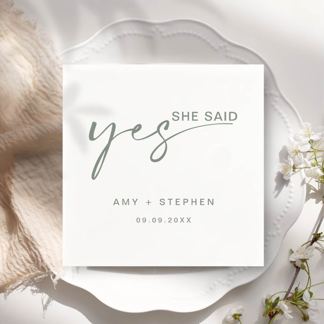 Simple Minimalist She Said Yes Engagement Party Napkin (Creator Uploaded)