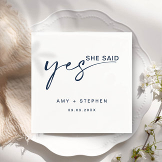 Simple Minimalist She Said Yes Engagement Party Napkin
