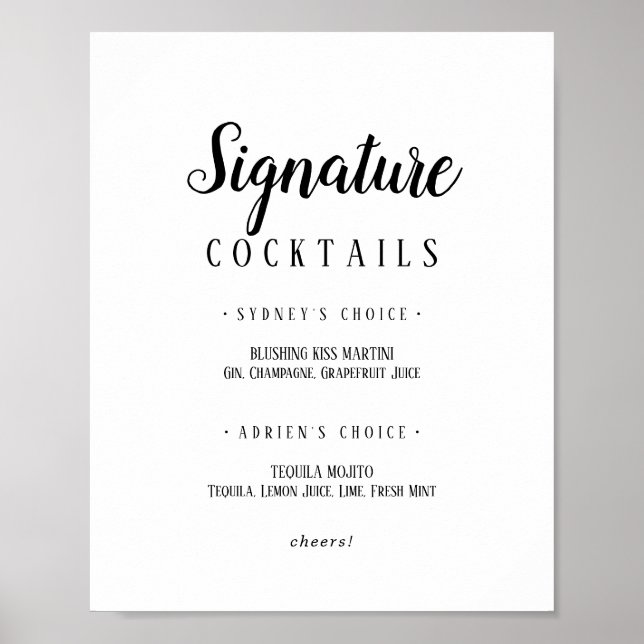 Simple Minimalist Signature Cocktails Sign (Front)