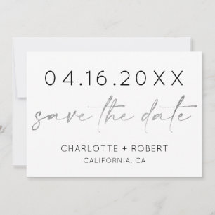 Simple minimalist silver script font save the date