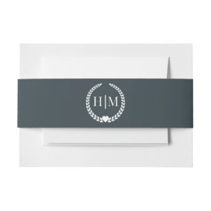 Simple Minimalist Stormy Dusk Blue Monogram Invitation Belly Band