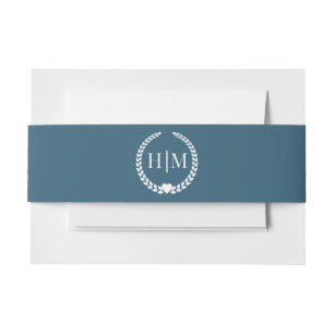 Simple Minimalist Stormy Teal Monogram Invitation Belly Band
