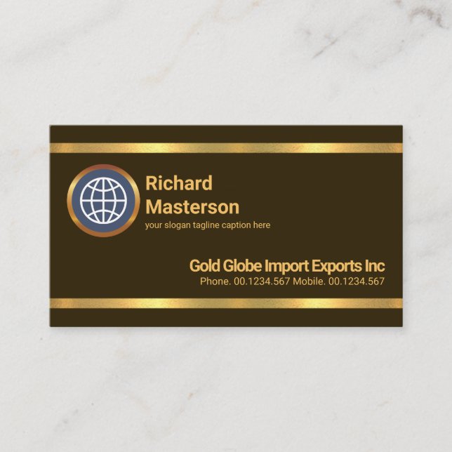Simple Minimalist Striking Gold Line Import Export Business Card (Front)