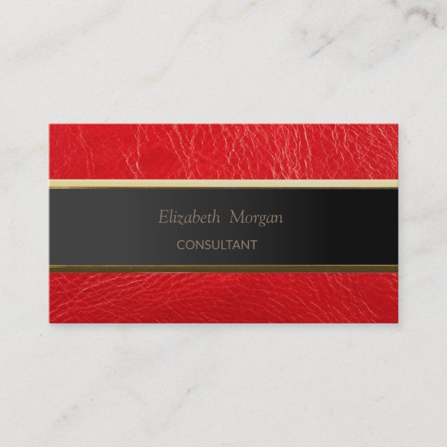Simple Minimalist ,Stripe,Red  Leather Look Business Card (Front)