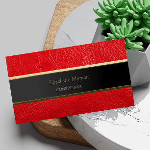 Simple Minimalist ,Stripe,Red  Leather Look Business Card